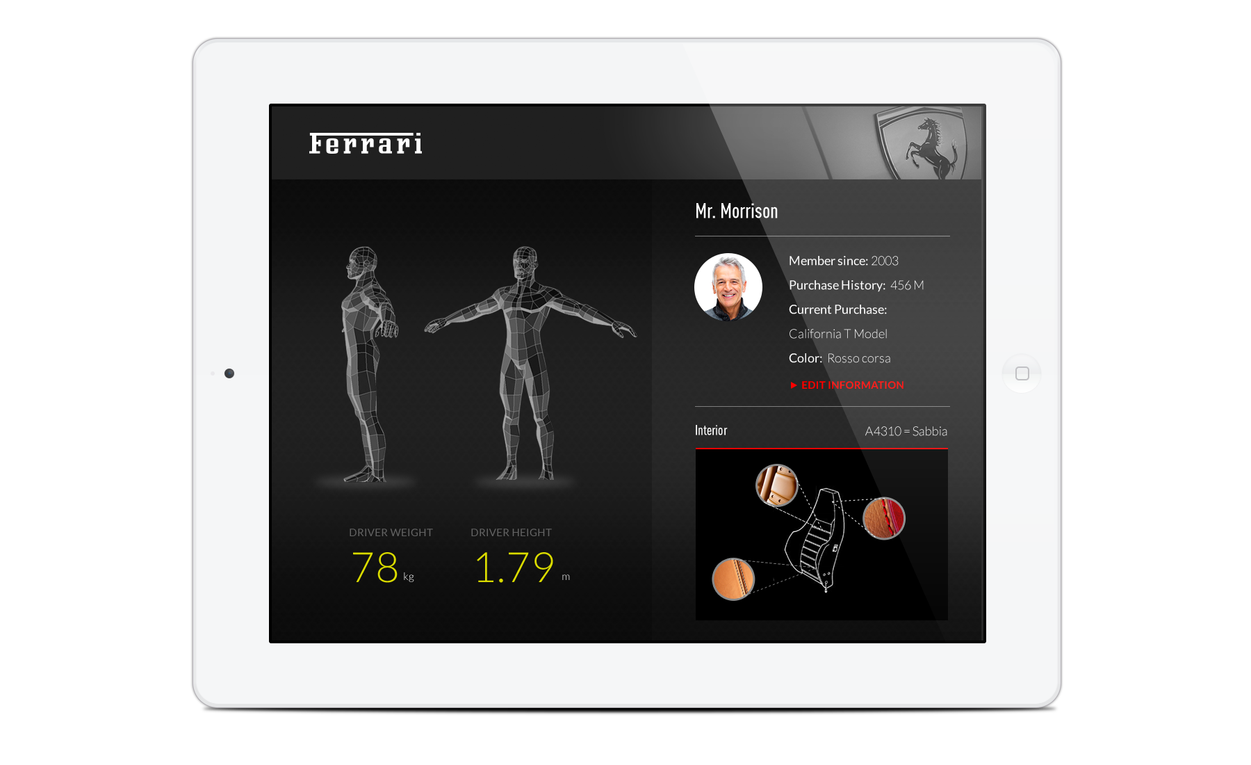 Ferrari configurator seat and adjustments